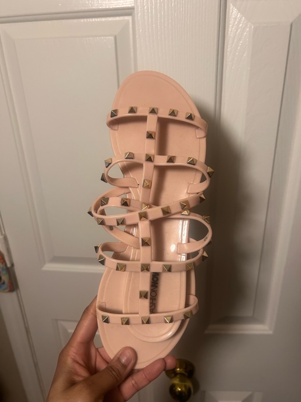 Studded Pale Pink Women's Gladiator Slide Sandals